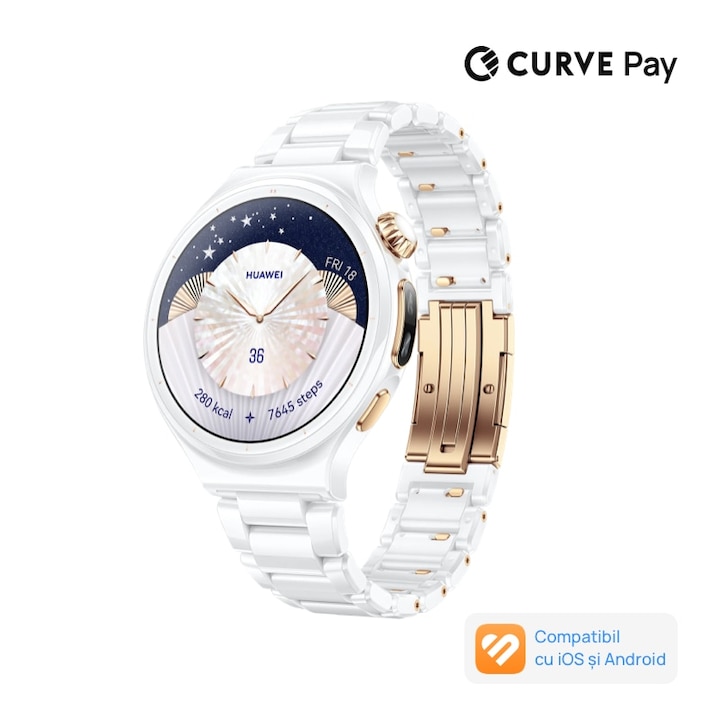 Smartwatch Huawei Watch 6 Pro 43mm, White Ceramics Case with White Ceramics Strap, eSIM, X-TAP