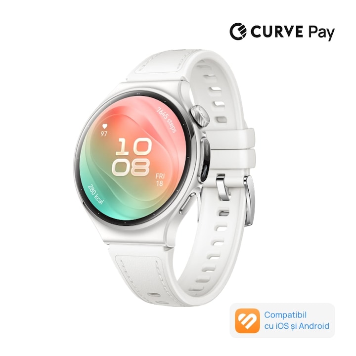 Smartwatch Huawei Watch 6 42mm, Silver Aluminum Alloy Case with White Composite Strap, eSIM, X-TAP