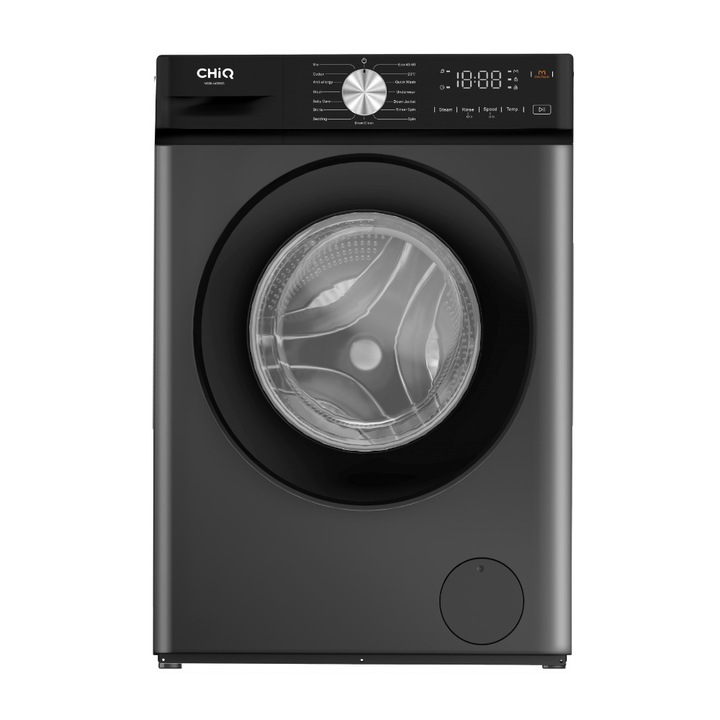Masina de spalat rufe CHiQ MG80-14386BS, Inverter, Aburi, Baby Care, Anti-allergy, Start intarziat, Autocuratare tambur, 1400 rpm, 8 kg, Clasa A, Gri inchis