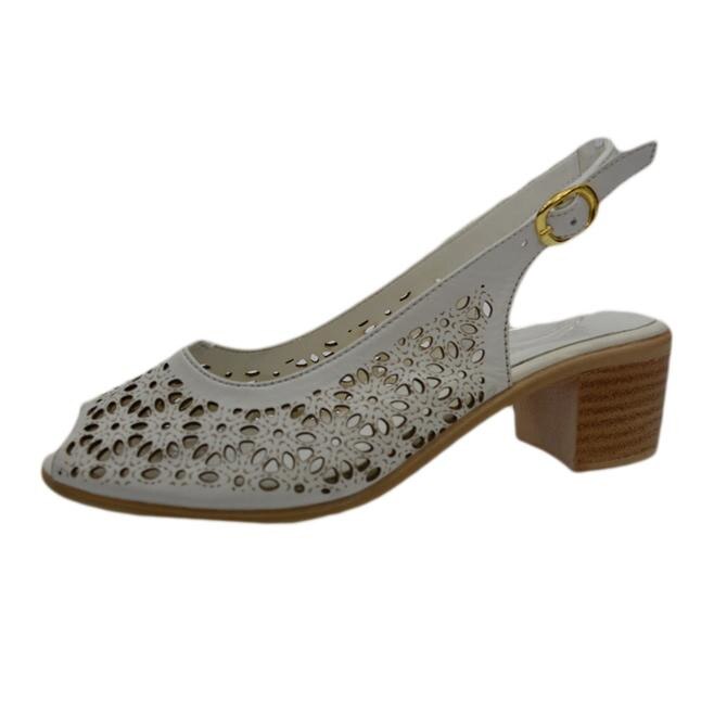 Sandale cu toc gros de inaltime medie, D&J Exclusive, Alb