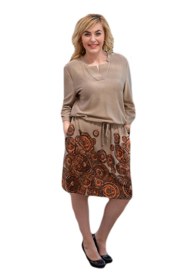 Rochie moderna cu snur in talie, D&J Exclusive, Maro deschis