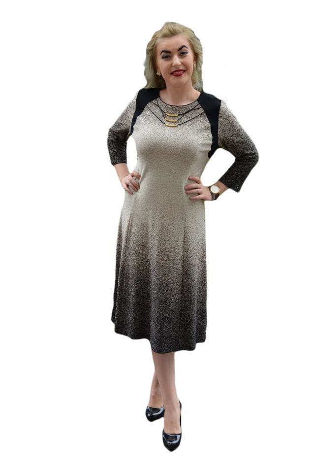 Rochie cu imprimeu in degrade, D&J Exclusive, Gri inchis/Bej, 42