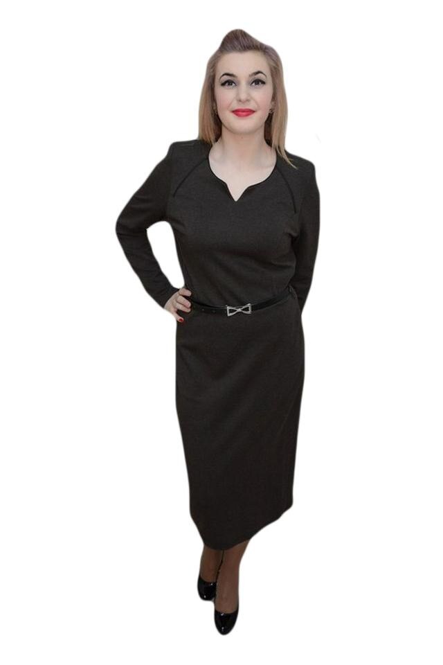 Rochie cu detalii din piele ecologica, D&J Exclusive, Maro