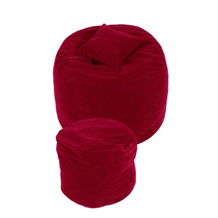 Set Fotoliu Puf pentru copii (5-16 ani) Matusalem + Otoman + Perna decorativa - Bloody Red (Gama Diamond) umplut cu fulgi de burete memory mix®