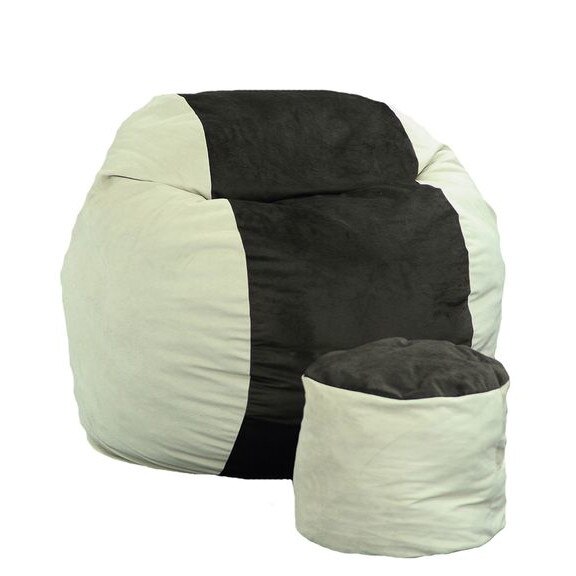 Set Fotoliu Puf pentru Copii (5-16 ani) Matusalem + Otoman - Beige & Black Velvet (Gama Diamond) umplut cu fulgi de burete memory mix®