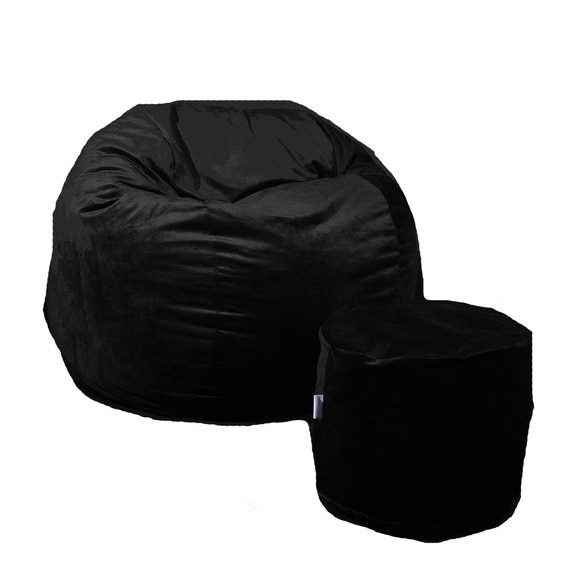 Set Fotoliu Puf Matusalem + Otoman - Black Velvet (Gama Plush Honey) umplut cu fulgi de burete memory mix®