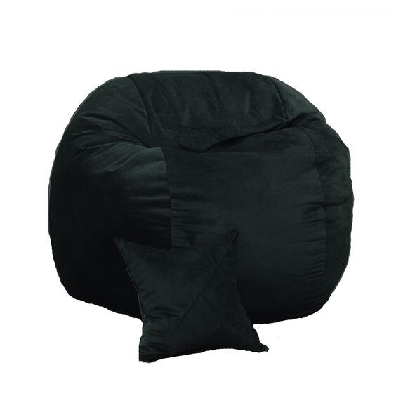 Set Fotoliu Puf King Size + Perna decorativa - Black Velvet (Gama Plush Honey) umplut cu fulgi de burete memory mix®