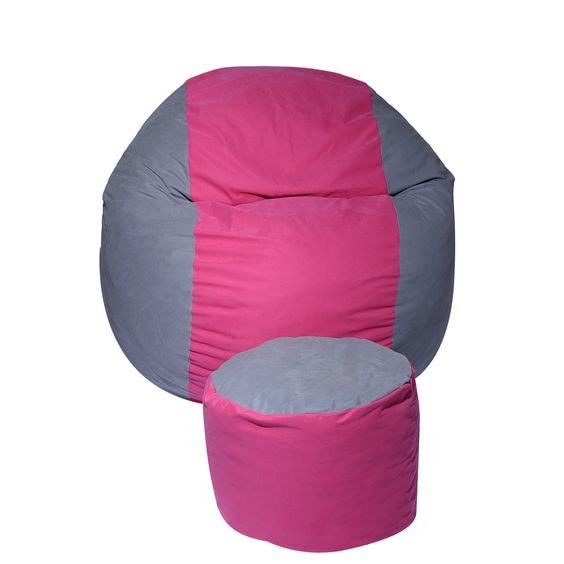 Set Fotoliu Puf pentru Copii (5-16 ani) Matusalem + Otoman - Pink Stripe (Gama Premium) umplut cu fulgi de burete memory mix®