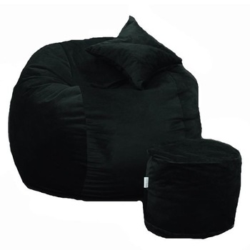 Set Fotoliu Puf King Size + Otoman + Perna decorativa - Black Velvet (Gama Plush Honey) umplut cu fulgi de burete memory mix® Set Fotoliu Puf King Size + Otoman + Perna decorativa - Black Velvet (Gama Plush Honey) umplut cu fulgi de burete memory mix®