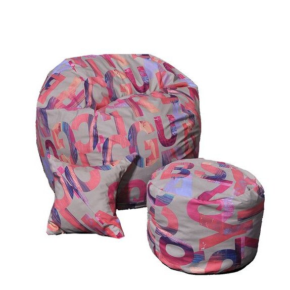 Set Fotoliu Puf pentru copii (5-16 ani) Matusalem + Otoman + Perna decorativa - Crimson (Gama Premium) umplut cu fulgi de burete memory mix®