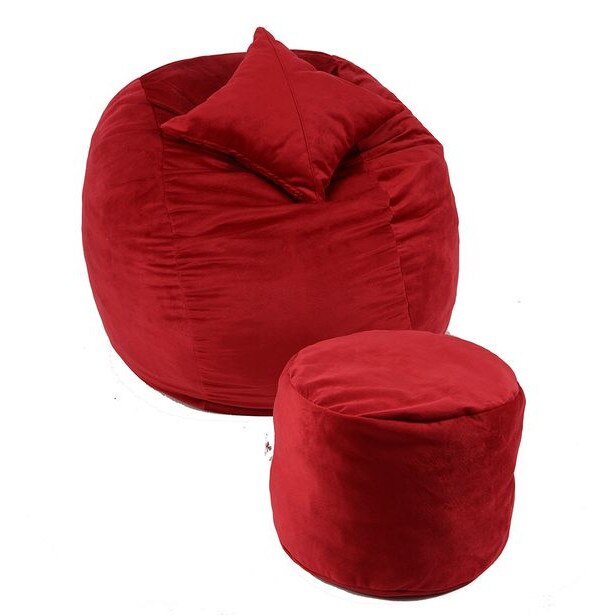 Set Fotoliu Puf pentru copii (5-16 ani) Matusalem + Otoman + Perna decorativa - Red Diamond (Gama Diamond) umplut cu fulgi de burete memory mix®