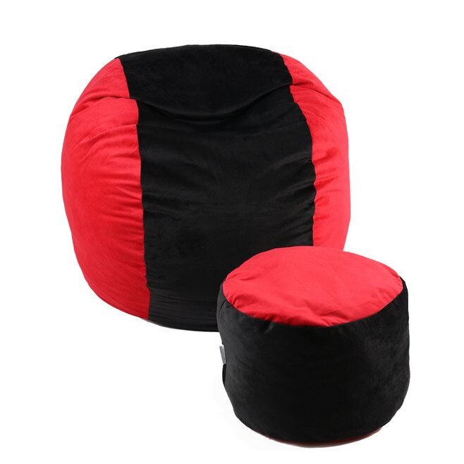 Set Fotoliu Puf pentru Copii (5-16 ani) Matusalem + Otoman - Red & Black (Gama Diamond) umplut cu fulgi de burete memory mix®