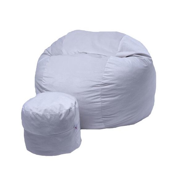 Set Fotoliu Puf pentru copii (5-16 ani) Matusalem + Otoman - Snowflake (Gama Plush Honey) umplut cu fulgi de burete memory mix®