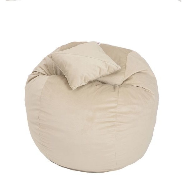 Set Fotoliu Puf pentru Copii (5-16 ani) Matusalem + Perna decorativa - Beige (Gama Plush Honey) umplut cu fulgi de burete memory mix®