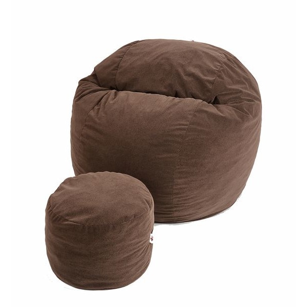 Set Fotoliu Puf King Size + Otoman - Brown Muffin (Gama Plush Honey) umplut cu fulgi de burete memory mix®