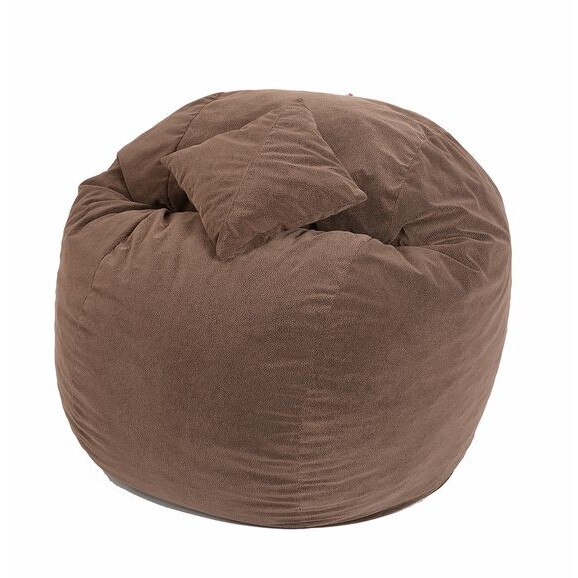 Set Fotoliu Puf King Size + Perna decorativa - Brown Muffin (Gama Plush Honey) umplut cu fulgi de burete memory mix®