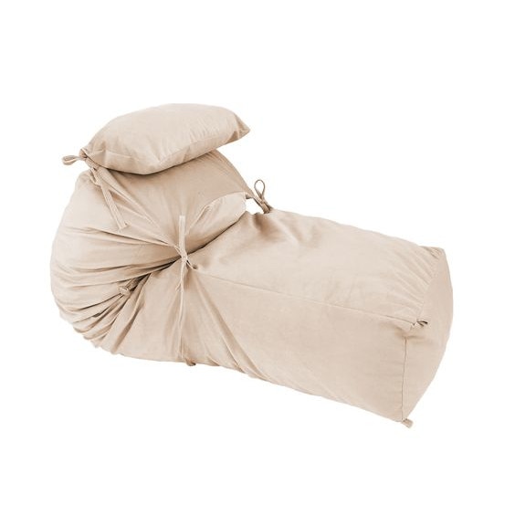 Fotoliu Pufrelax Yoga XL + Perna - Beige (Gama Plush Honey) umplut cu fulgi de burete memory mix®