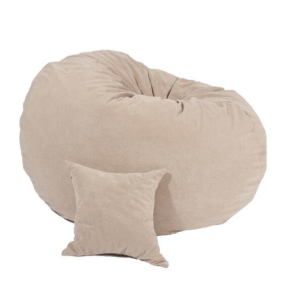 Set Fotoliu Puf King Size + Perna decorativa - Beige (Gama Plush Honey) umplut cu fulgi de burete memory mix®