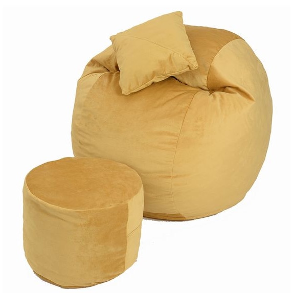 Set Fotoliu Puf pentru copii (5-16 ani) Matusalem + Otoman + Perna decorativa - Lemon (Gama Diamond) umplut cu fulgi de burete memory mix®