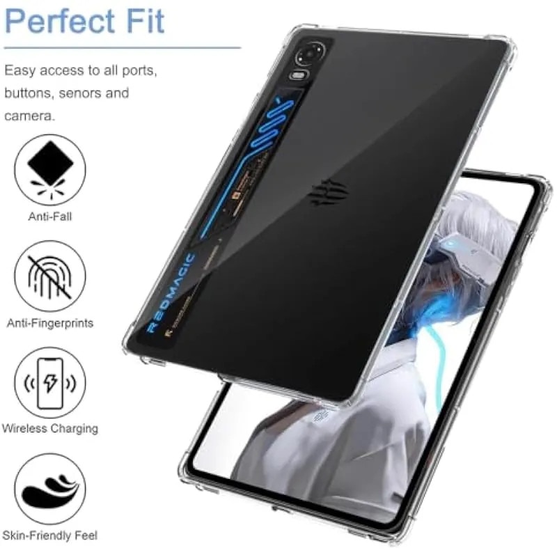 Husa pentru Redmagic Astra 2 Gaming/RedMagic Tablet 5 Pro 9.06 inch, usoara, flexibila, moale, TPU, cu colturi ranforsate, protectie impotriva caderii airbag-ului, husa spate rezistenta la socuri si zgarieturi, transparenta