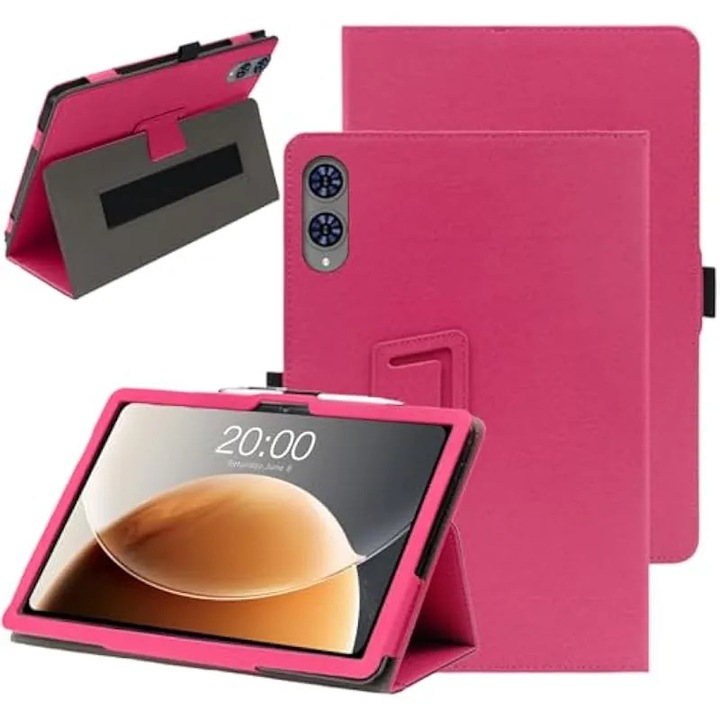 Husa pentru TECLAST T65 13.4 inch 2025, cu curea de incheietura + suport pentru creion + functie de suport, husa pliabila din piele premium, rezistenta la socuri, anti-cadere, anti-zgarieturi, acoperire completa pentru tableta, roz-rosu