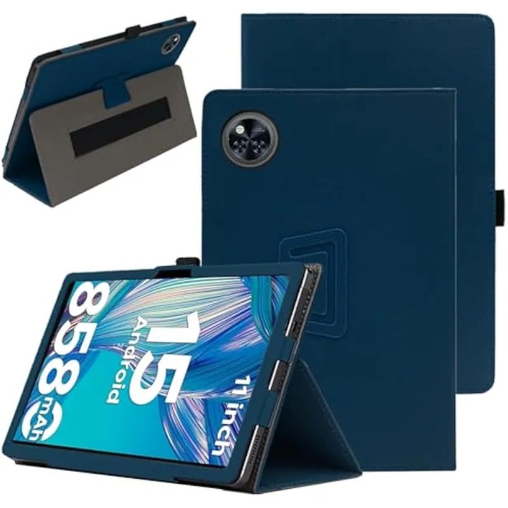 Husa pentru DOOGEE U11/U11 Pro 11 inch, cu curea de incheietura + suport pentru creion + functie de suport, husa pliabila din piele premium, rezistenta la socuri, anti-cadere, anti-zgarieturi, acoperire completa pentru tableta, albastru inchis