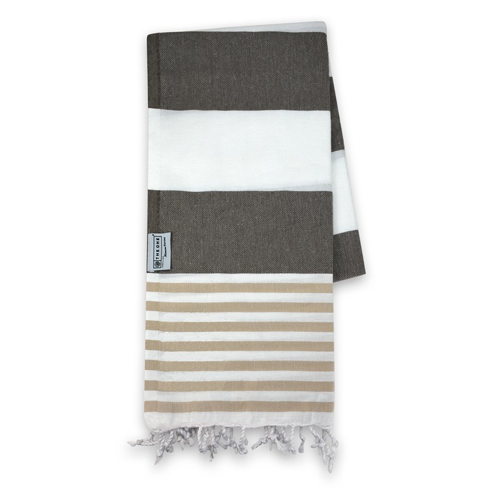 Prosop plaja Marine Maro/Caramel, 100x180 cm, 100% bumbac Terry Selection