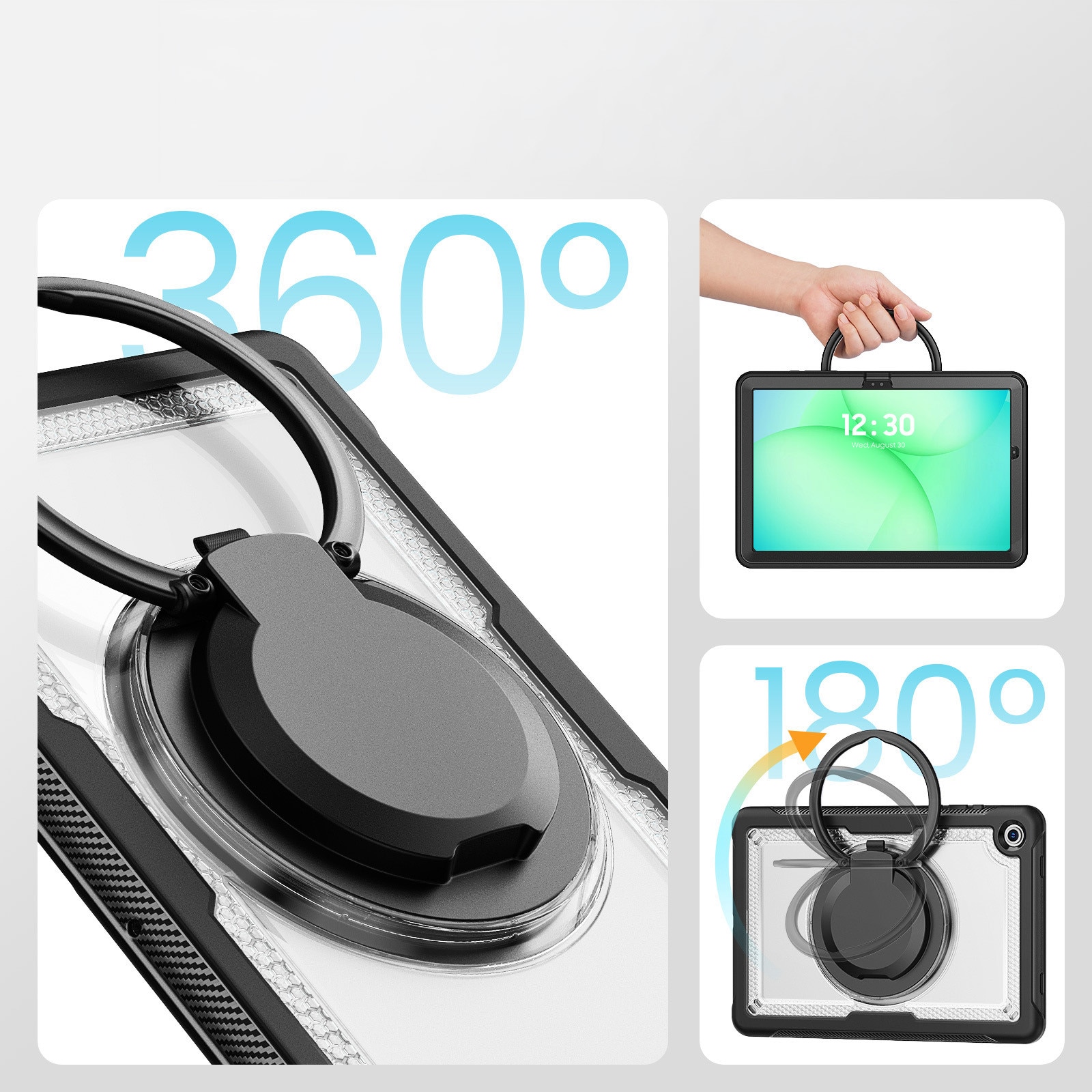 Husa antisoc pentru tableta, Supero, protectie full-body policarbonat + silicon, fereastra policarbonat 4H, etansari praf/nisip, maner rotativ 360° cu suport reglabil, compatibil Samsung Galaxy Tab A11 Plus 11" (SM-X230/X235/X236) si A9 Plus 11"