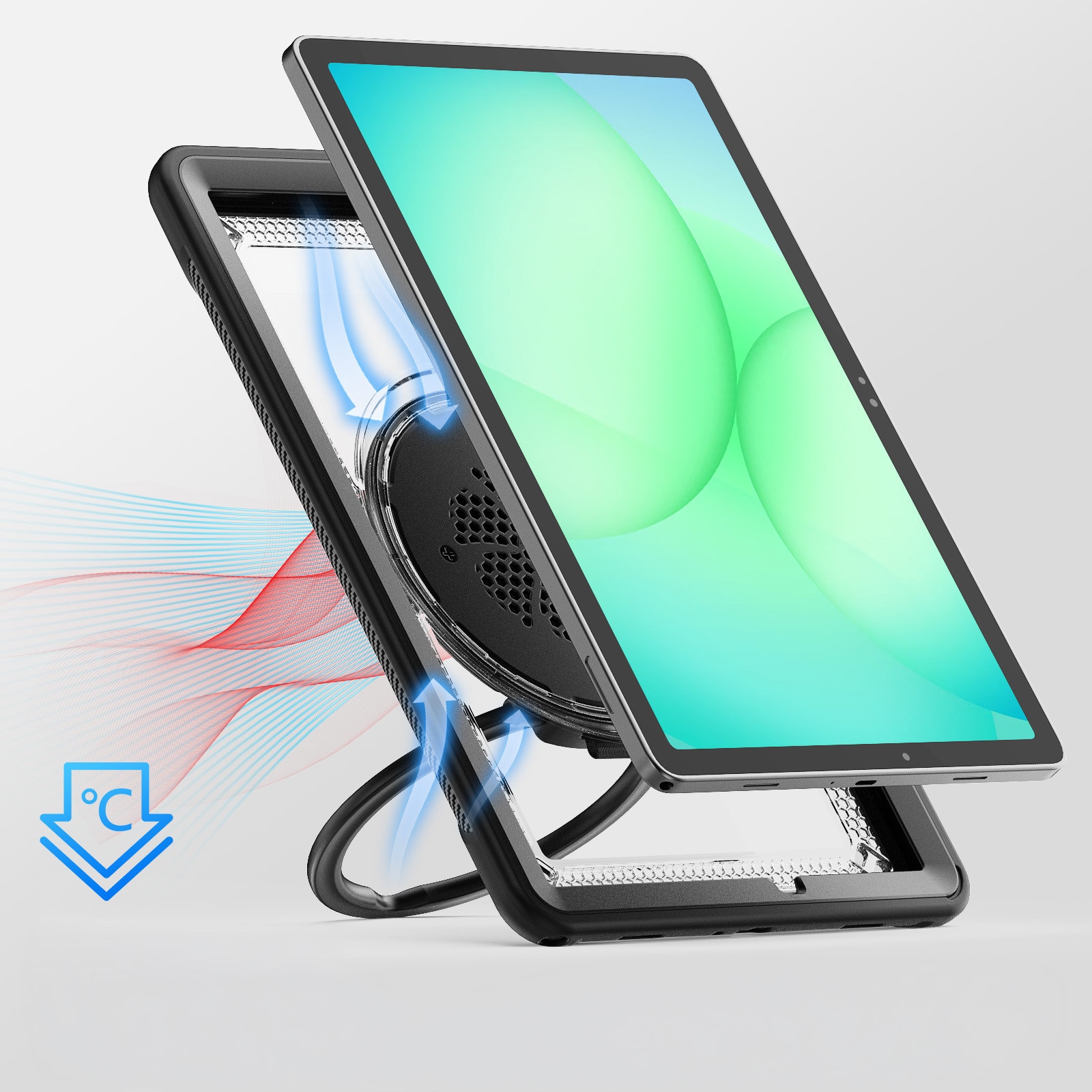 Husa antisoc pentru tableta, Supero, protectie full-body policarbonat + silicon, fereastra policarbonat 4H, etansari praf/nisip, maner rotativ 360° cu suport reglabil, compatibil Samsung Galaxy Tab A11 Plus 11" (SM-X230/X235/X236) si A9 Plus 11"