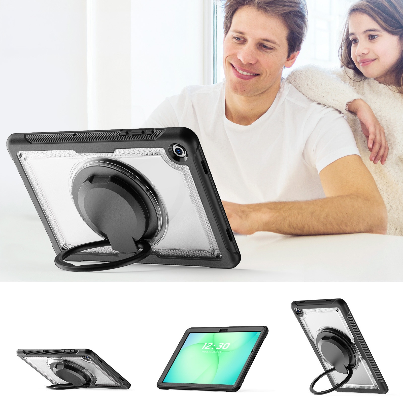 Husa antisoc pentru tableta, Supero, protectie full-body policarbonat + silicon, fereastra policarbonat 4H, etansari praf/nisip, maner rotativ 360° cu suport reglabil, compatibil Samsung Galaxy Tab A11 Plus 11" (SM-X230/X235/X236) si A9 Plus 11"