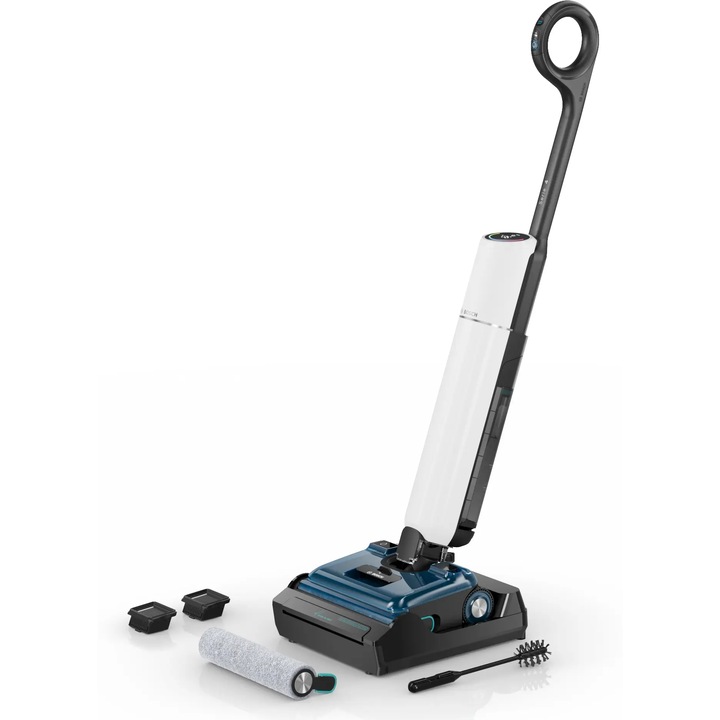 Aspirator vertical cu spalare Bosch BHF41WM, Putere de aspirare 24000Pa, 3 functii aspirare auto, turbo & dry, Autonomie 40 min Auto/30 min Turbo, Autocuratare & uscare, Rola autostoarcere & antiincurcare, Alb