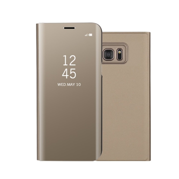 Husa Samsung Galaxy S7 - Flip Mirror tip Carte, Capac translucid, Aurie