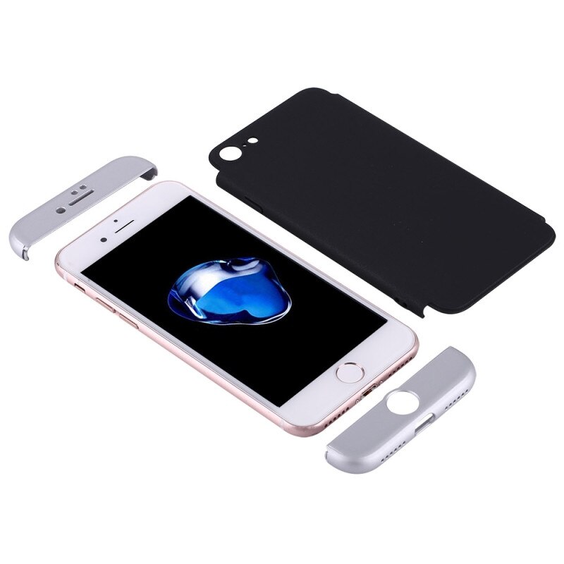 Husa iPhone 7 Plus/ 8 Plus - Protectie 360 grade, 3 in 1, Plastic dur, Neagra/Argintie