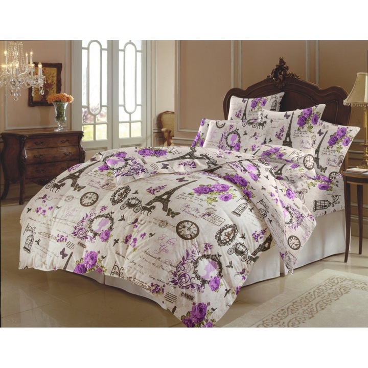 Lenjerie de Pat Paris Mov (bumbac 100%) 1 Persoana, 140x220cm