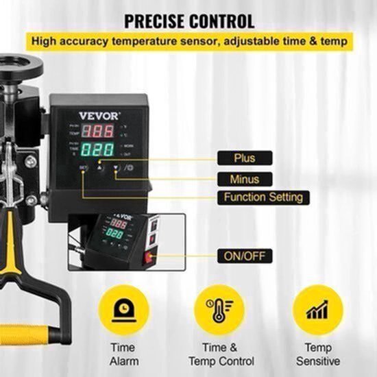 Masina de presa termica 2-in-1 Corenia QRE-4427642, placa 38x38 cm, 360° rotativa, digitala LCD, 1200W, Teflon, include presa pentru sepci, negru