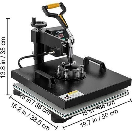 Masina de presa termica 2-in-1 Corenia QRE-4427642, placa 38x38 cm, 360° rotativa, digitala LCD, 1200W, Teflon, include presa pentru sepci, negru