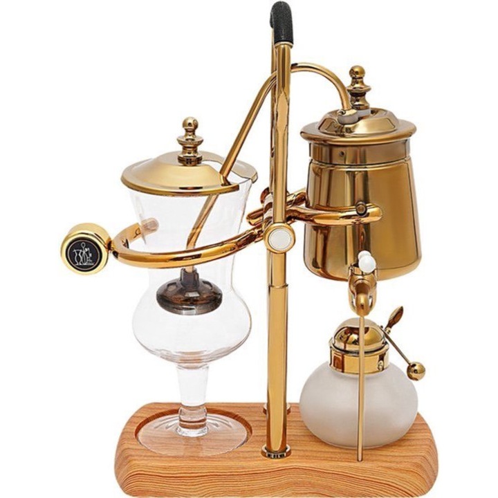 Cafetiera sifon Corenia, inox si ABS, design retro manual, auriu, 400 ml, 23,5 x 12 x 38 cm