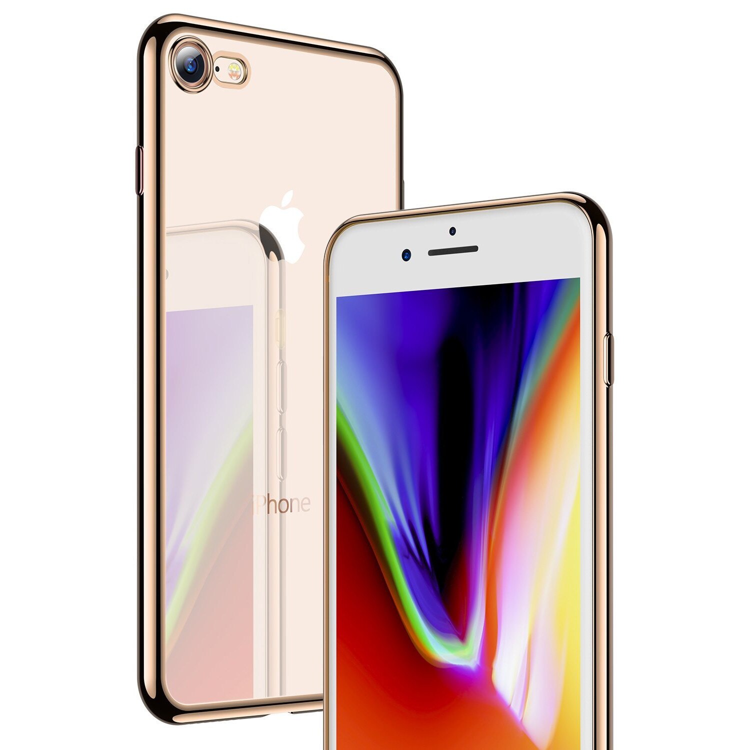 Husa iPhone 8 / iPhone 7, Silicon ultraslim, cu spate transparent si cadru, Gold