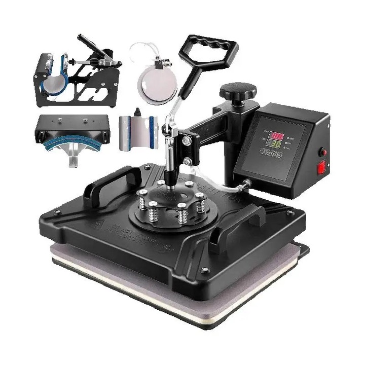 Presa termica Corenia QRE-5002775 8 in 1 multifunctionala, comanda digitala, suprafata 12 x 15 inch, negru, 220V