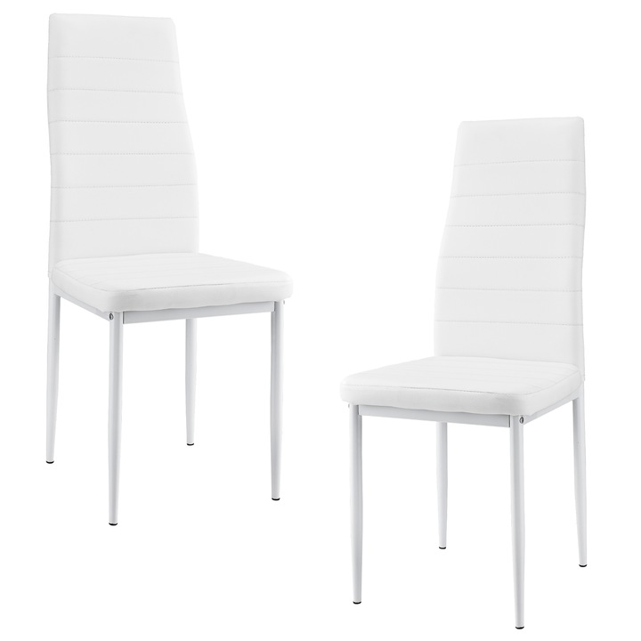 Тапициран стол [en.casa]® Graz ,еко кожа,комплект 2 броя,бели,96 cm