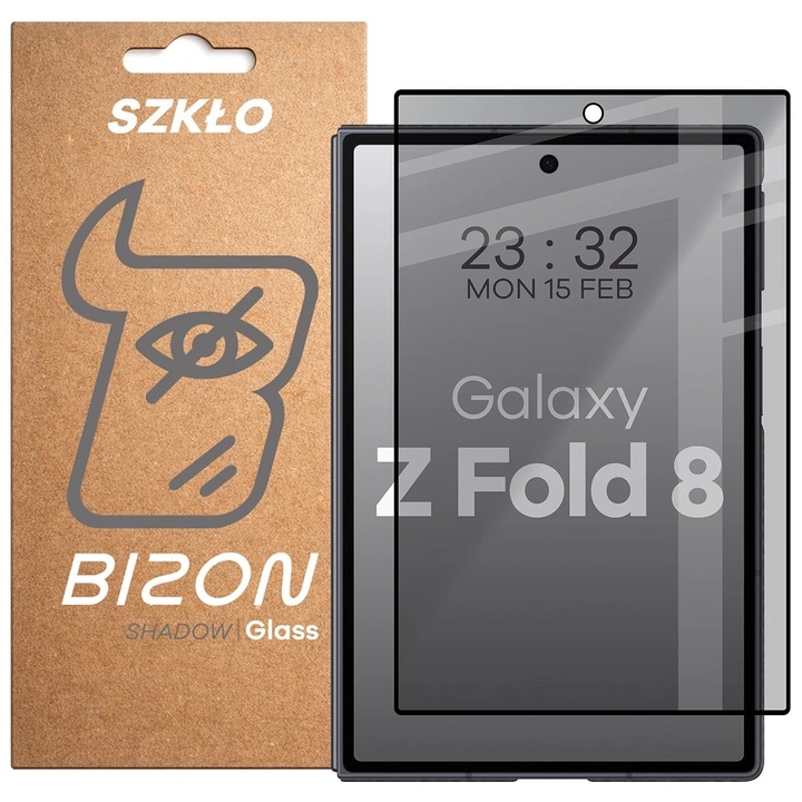 Folie sticla securizata Bizon Glass Edge Shadow Privacy compatibila cu Samsung Galaxy Z Fold 8, Negru