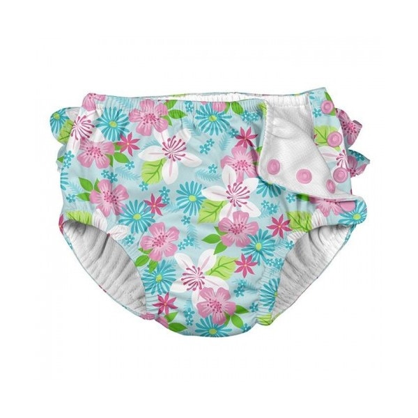 Scutec refolosibil pentru inot si antrenament la olita Ultimate iPlay - Light Aqua Paradise Flower (cu volanase), Multicolor