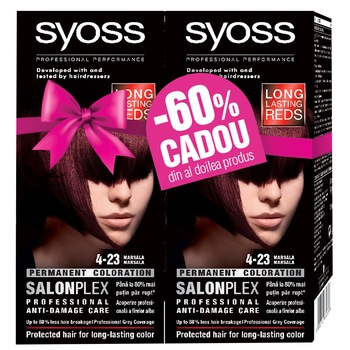 Pachet promo: 2 x Vopsea de par permanenta Syoss Salonplex 4-23 Marsala, 2 x 115 ml Pachet promo: 2 x Vopsea de par permanenta Syoss Salonplex 4-23 Marsala, 2 x 115 ml