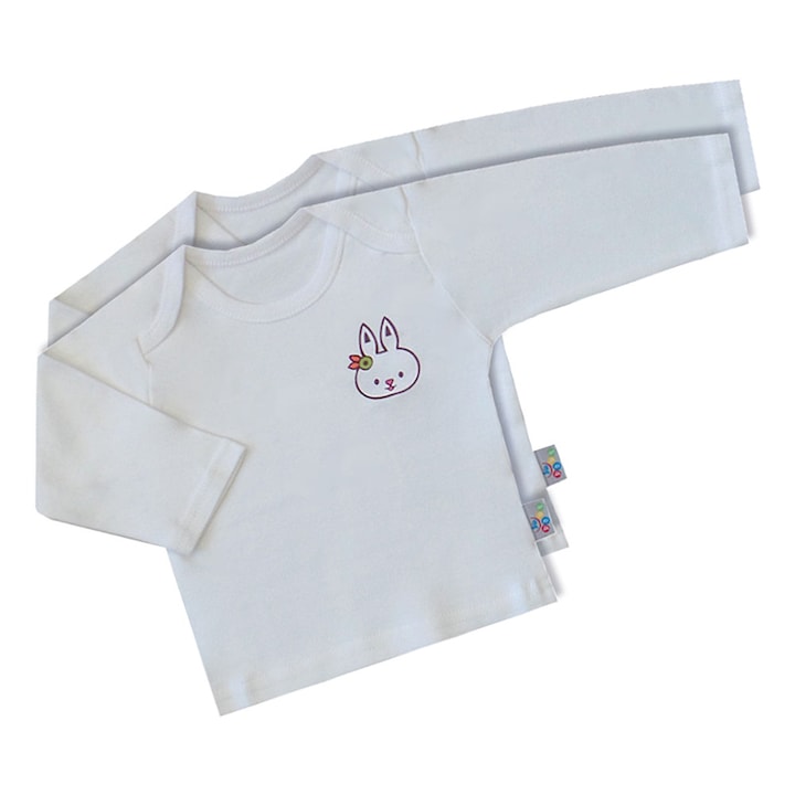 2 db hosszú ujjú pamut gyerek póló, baba felső (Fehér, 62 (3 hó))