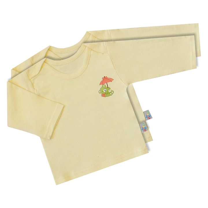 2 db hosszú ujjú pamut gyerek póló, baba felső (Napsárga, 74 (9 hó))