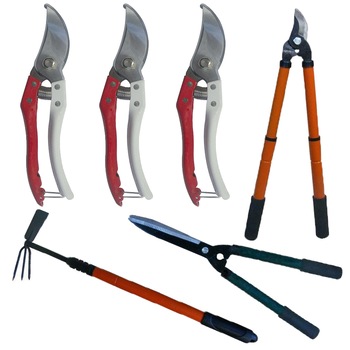 Pachet - 3 x Foarfeca de vie cu arc de rezerva, Nr.5 + Foarfeca pentru crengi telescopica, 87cm + Foarfeca telescopica pentru gard viu, 73cm + Sapaliga telescopica, 93cm Pachet - 3 x Foarfeca de vie cu arc de rezerva, Nr.5 + Foarfeca pentru crengi telescopica, 87cm + Foarfeca telescopica pentru gard viu, 73cm + Sapaliga telescopica, 93cm