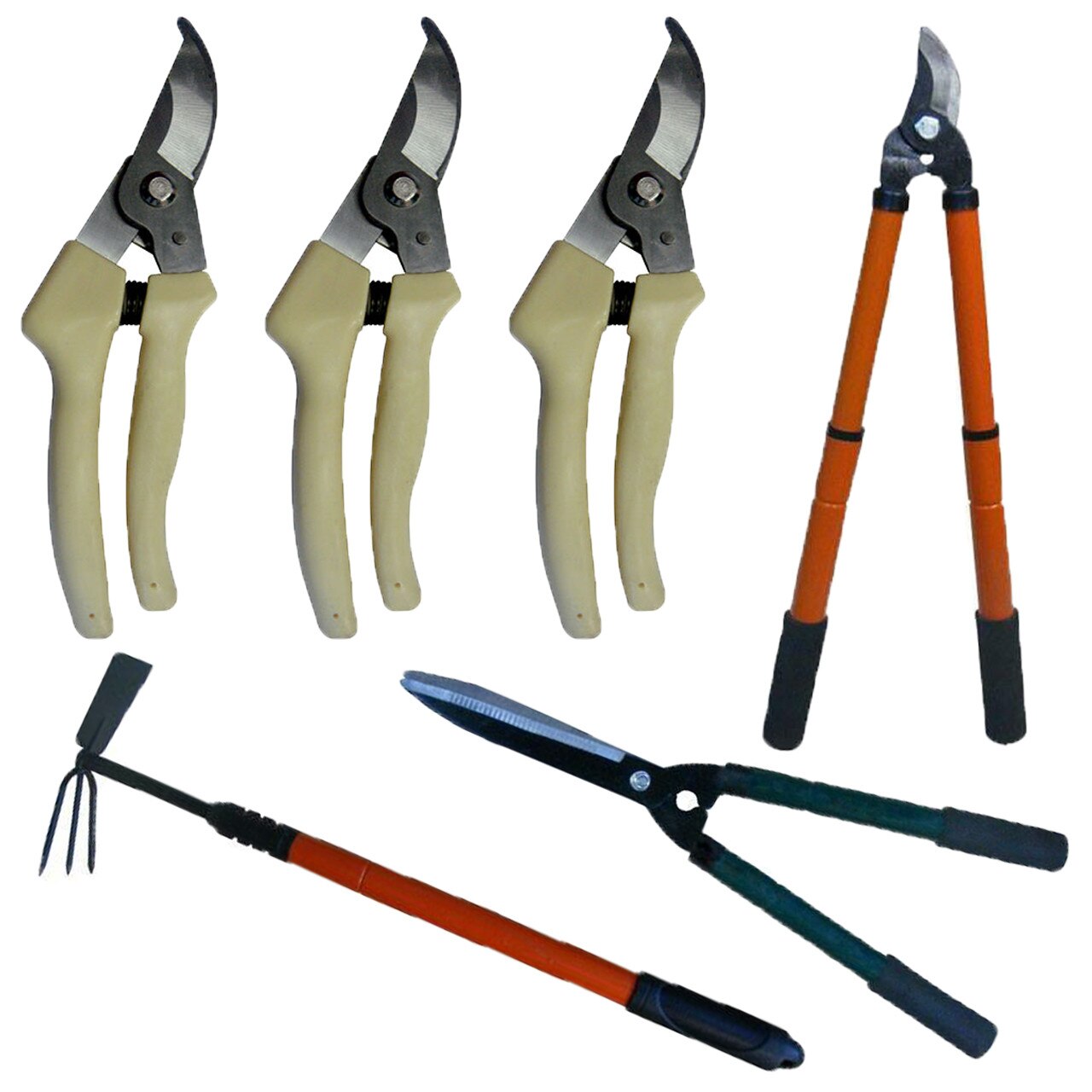 Pachet - 3 x Foarfeca de vie, Nr. 2, 20cm + Foarfeca pentru gard viu, telescopica, 57cm x 74cm + Foarfeca pentru crengi, telescopica, 41cm x 58cm + Sapaliga telescopica, portocalie, 63cm x 93cm