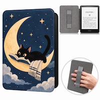 Husa Flip pentru Kindle 2024 / Kindle 2022 11th Generation, YUXUNITE®, slim ultra-light functie sleep/wake-up inchidere magnetica, Pisica pe Luna