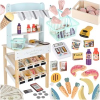 Magazin din Lemn pentru Copii ISP LikeSmart Melo Market, Supermarket Interactiv cu Casa de Marcat, Scaner cu Sunete si Laser, Card Bancar, Bani de Jucarie, Cos de Cumparaturi, 38+ Accesorii, Jucarie Educativa Montessori, 3 Ani+