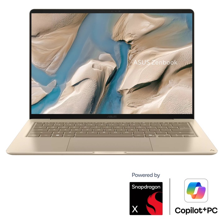 Laptop Zenbook 14 UX3480Q/U1157X, SNAPDRAGON X X126100, 16GB, SSD 512 GB, WINDOWS 11 HOME, Tastatura QUERTZ Germania, ZABRISKIE BEIGE